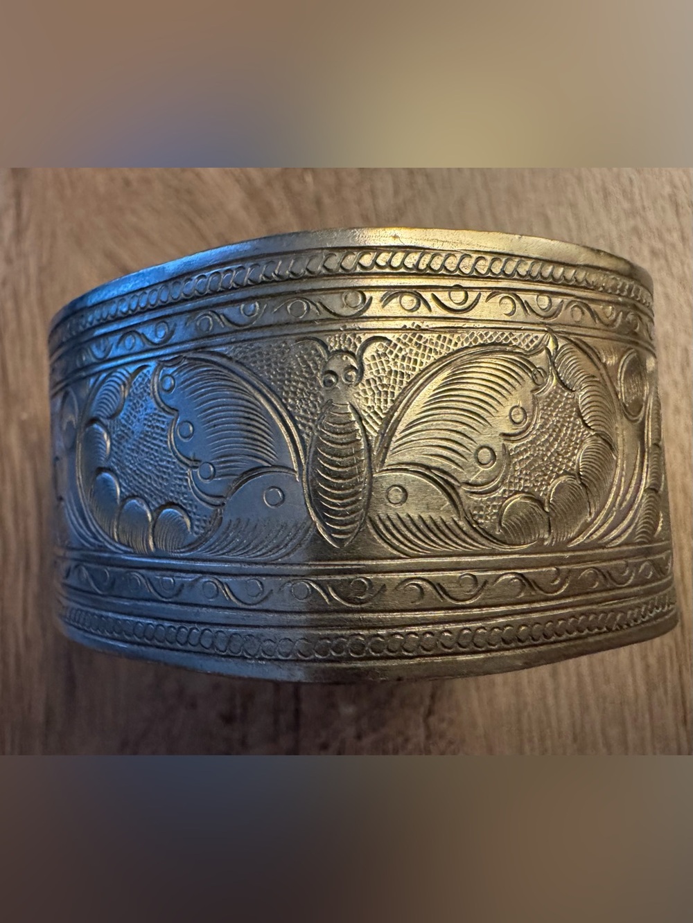 Vintage Burmese Silver Hand-Hammered Butterfly Cuff Bracelet 57g